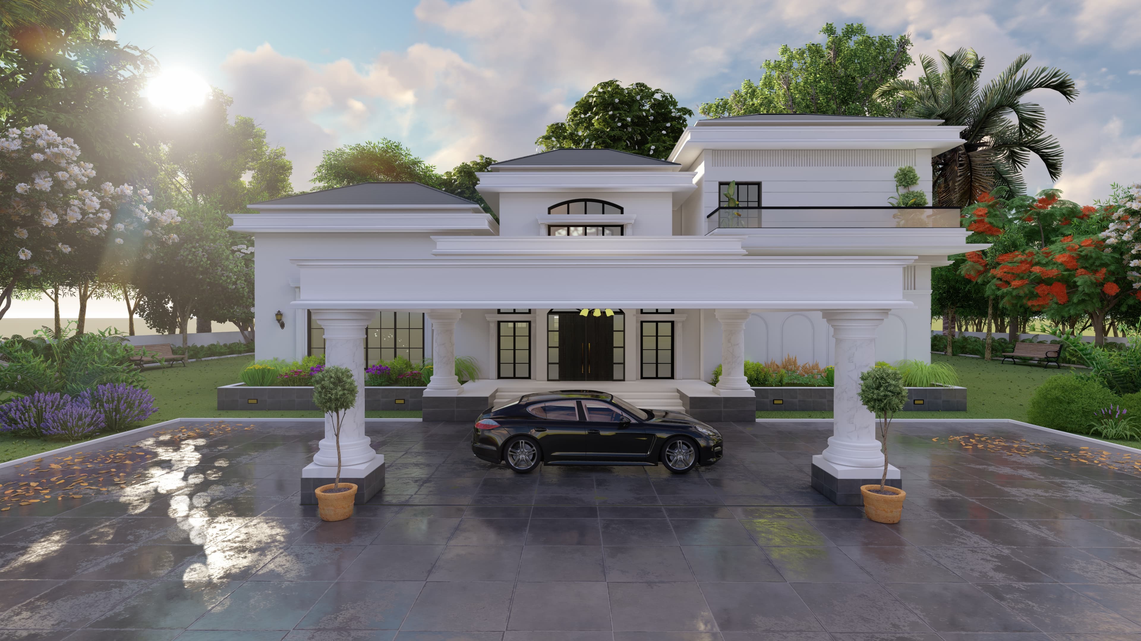 Colonial Bungalow — elegant villa exterior by Studio Andspaces